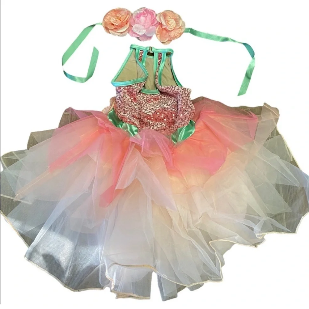 {Weissman} Floral tutu ballet costume dress with floral ribbon headband
